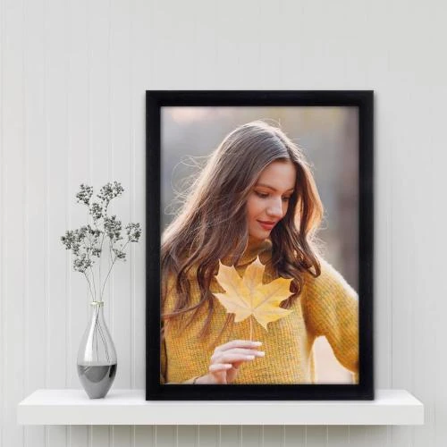 Zoom sur Cadre Photo Diompirux Noir Bois Naturel, Verre Plexiglas