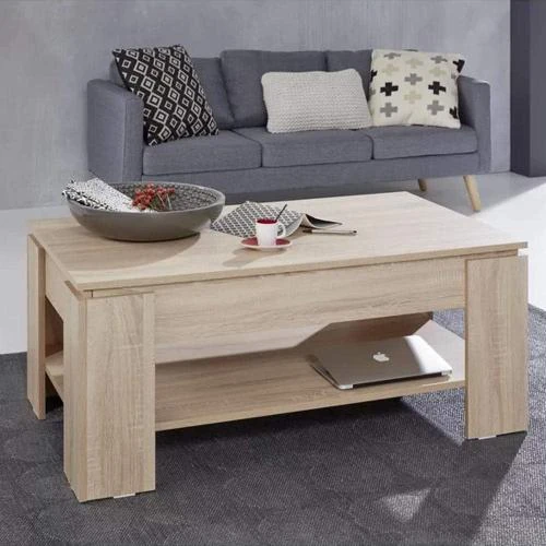 Zoom sur Table Basse Bakaji Design Moderne Beige, Rehausseur, Conteneur