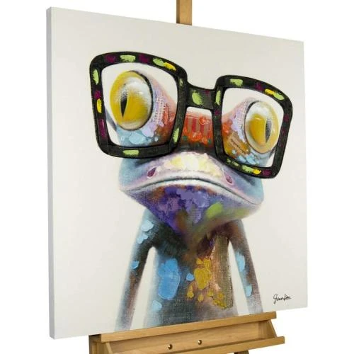 Tableau peinture moderne, grenouille multicolore, déco murale - Vue principale