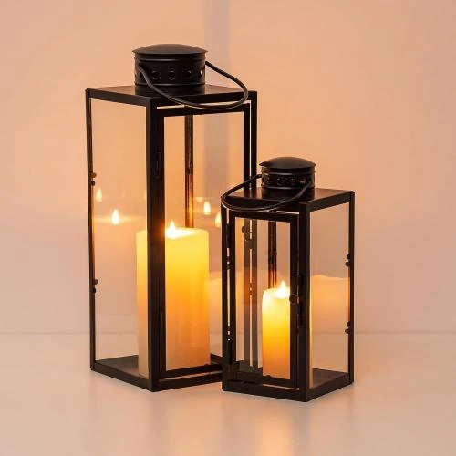 Lanterne Bougie Extérieure Noire, Métal, Résistante Intempéries - Vue principale