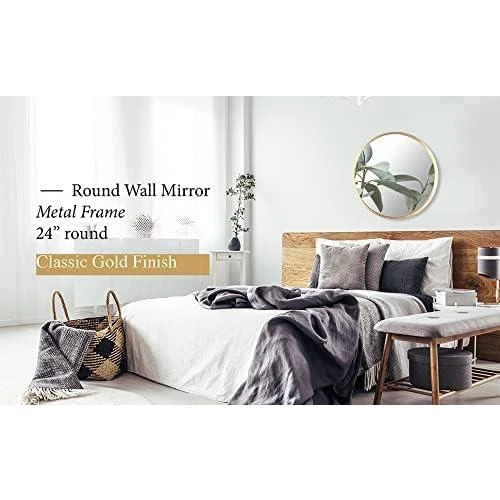 Détail de Miroir Rond Doré Mural, Salle de Bain, Salon, Chambre