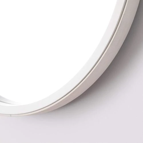 Zoom sur Miroir mural décoratif bois, sangle cuir blanc, ASPECT M31W