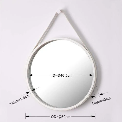 Détail de Miroir mural décoratif bois, sangle cuir blanc, ASPECT M31W