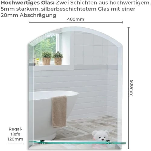 Zoom sur Miroir Salle de Bain Arrondi, Étagère, Moderne, Élégant