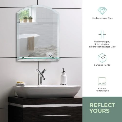 Détail de Miroir Salle de Bain Arrondi, Étagère, Moderne, Élégant