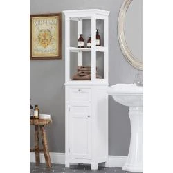 Armoire de rangement salle de bain, blanche, 2 étagères ouvertes