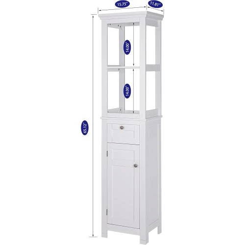 Détail de Armoire de rangement salle de bain, blanche, 2 étagères ouvertes