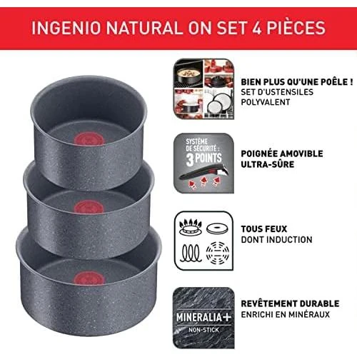 Détail de Tefal Ingenio: Lot 3 Casseroles Induction Empilables et Antiadhésives
