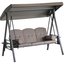 Balancelle de Jardin 3 Places Beige, Confort Réglable, Coussins