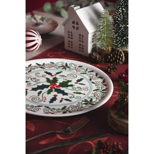 Détail de Assiette plate porcelaine Noël, motif houx, Excelsa