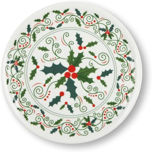 Assiette plate porcelaine Noël, motif houx, Excelsa - Vue principale