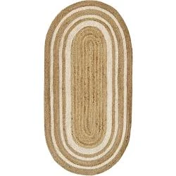 Tapis Ovale Jute Bord Blanc Alhambra Fait Main