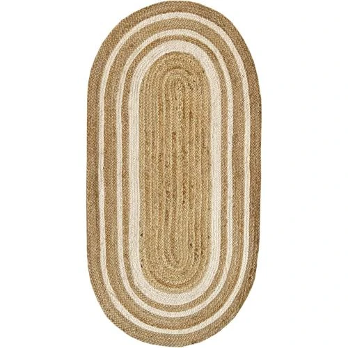 Tapis Ovale Jute Bord Blanc Alhambra Fait Main - Vue principale