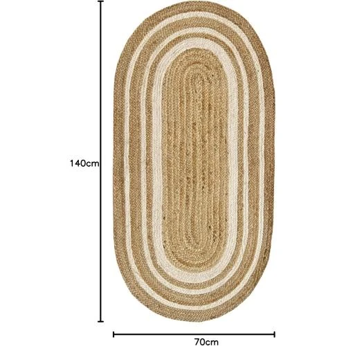 Zoom sur Tapis Ovale Jute Bord Blanc Alhambra Fait Main