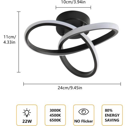 Présentation de Zoom sur Plafonnier LED Moderne Noir, Luminaire Dimmable 22W