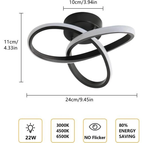 Zoom sur Plafonnier LED Moderne Noir, Luminaire Dimmable 22W
