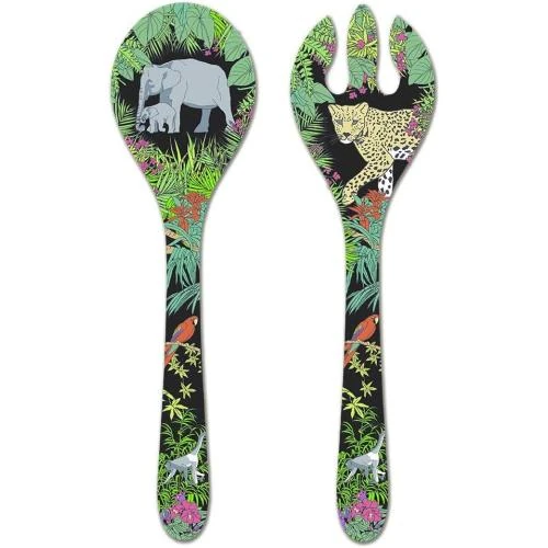 Couverts Service Melamine Noir Vert, Collection Jungle - Vue principale