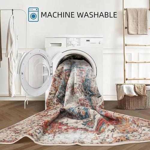 Zoom sur Tapis vintage lavable, antidérapant, doux, salon, chambre