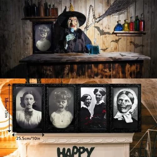 Zoom sur Décoration Halloween, Portraits Effrayants, Visages Changeants 3D