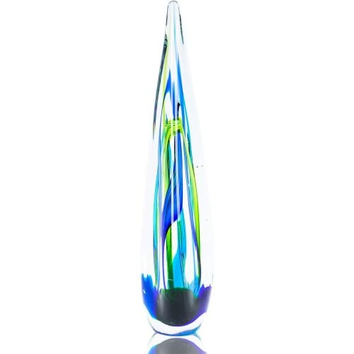 Zoom sur Sculpture Décorative Verre Bleu Vert, Design Élégant
