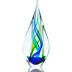 Sculpture Décorative Verre Bleu Vert, Design Élégant