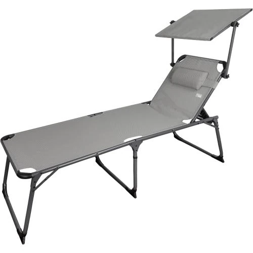 Chaise Longue Pliante Aktive, Parasol, Coussin, Gris - Vue principale