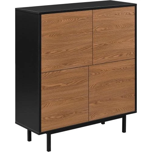 Zoom sur Commode Design 4 Portes Noir Effet Bois en.casa