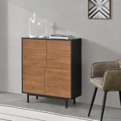 Commode Design 4 Portes Noir Effet Bois en.casa