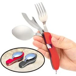 Ensemble Camping Multifonction Acier Inoxydable Rouge, Noir