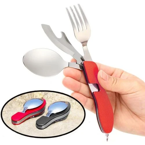 Ensemble Camping Multifonction Acier Inoxydable Rouge, Noir - Vue principale