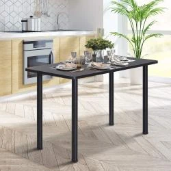 Table à Manger Contemporaine Bois, Pieds Acier Inoxydable Noir en situation