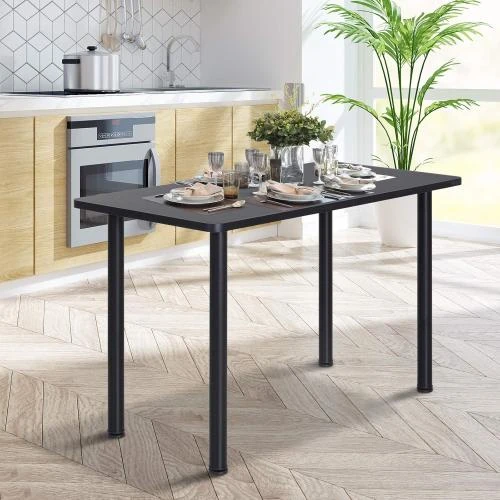 Détail de Table à Manger Contemporaine Bois, Pieds Acier Inoxydable Noir