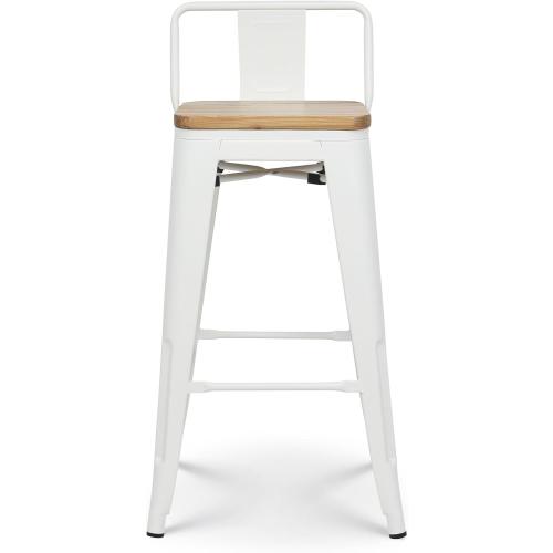Présentation de Kosmi Tabourets Métal Blanc Mat, Bois Clair, Style Industriel en situation
