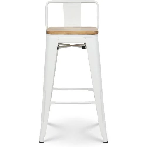 Détail de Kosmi Tabourets Métal Blanc Mat, Bois Clair, Style Industriel