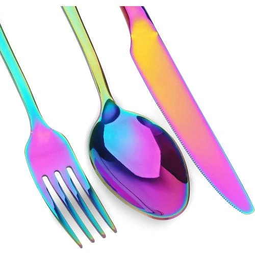 Zoom sur Sharecook, ménagère 24 pièces acier inoxydable arc-en-ciel