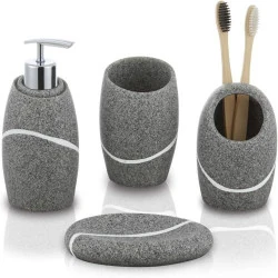Set d'Accessoires de Salle de Bain 4 Pièces - Granit Noir