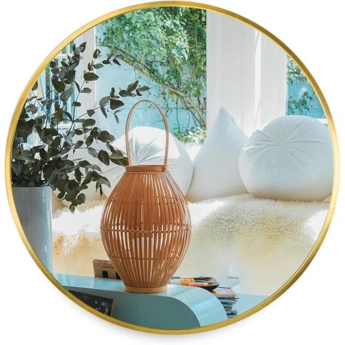 Miroir mural rond doré, décoration élégante moderne - Vue principale