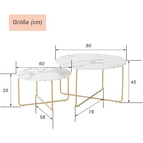 Zoom sur Tables basses marbre blanc, Generique, lot de 2