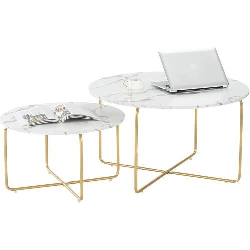 Tables basses marbre blanc, Generique, lot de 2 - Vue principale