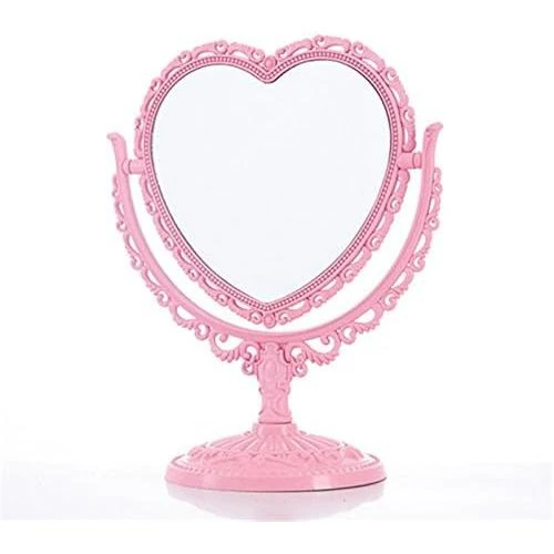 Miroir Maquillage Rotatif Cœur Rose, 2 Côtés, Plastique - Vue principale