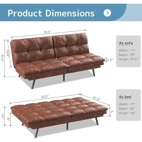Zoom sur Canapé lit futon convertible wOod-it, mousse mémoire, marron