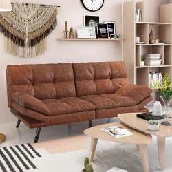 Canapé lit futon convertible wOod-it, mousse mémoire, marron