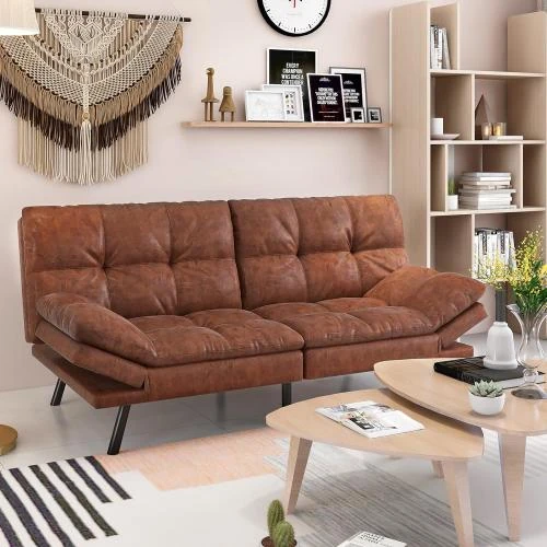 Canapé lit futon convertible wOod-it, mousse mémoire, marron - Vue principale