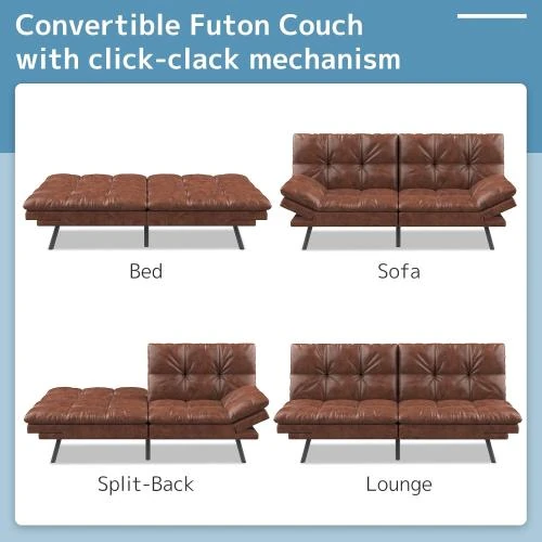 Détail de Canapé lit futon convertible wOod-it, mousse mémoire, marron