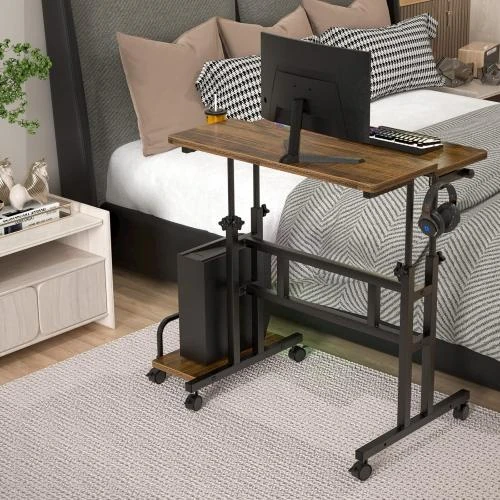 Zoom sur Dripex Table Informatique Hauteur Réglable, Marron Vintage