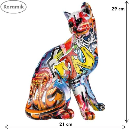 Zoom sur Gilde Figurine Chat Pop Art Sculpture Moderne Multicolore