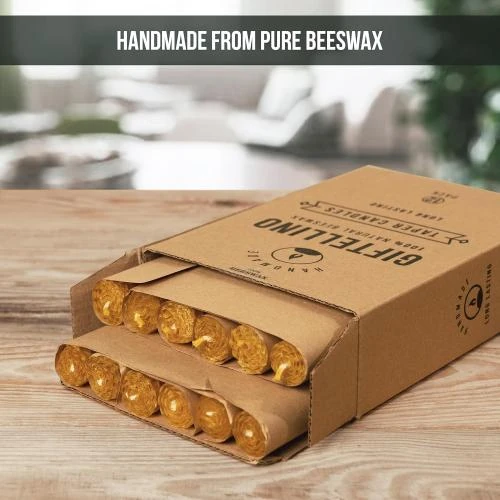 Zoom sur Bougies Giftellino, 12 pièces, cire d'abeille pure, coniques