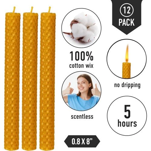 Détail de Bougies Giftellino, 12 pièces, cire d'abeille pure, coniques