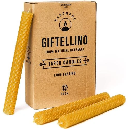 Bougies Giftellino, 12 pièces, cire d'abeille pure, coniques - Vue principale