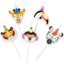 Bougies Anniversaire Animaux Multicolores, Lot de 5